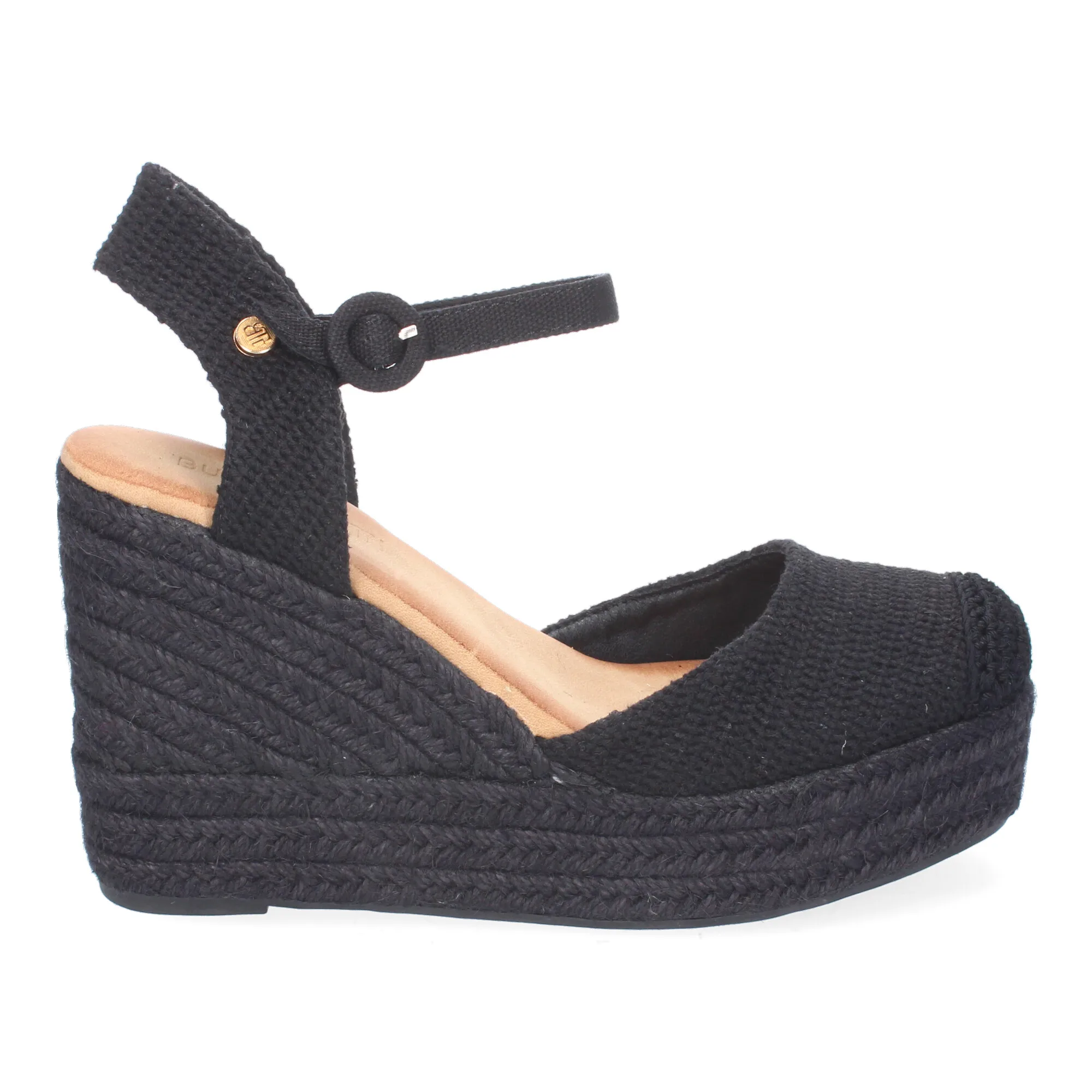 PuntoSalao Alpargatas de cuña en yute cómoda hebilla mujer color negro CF-5243
