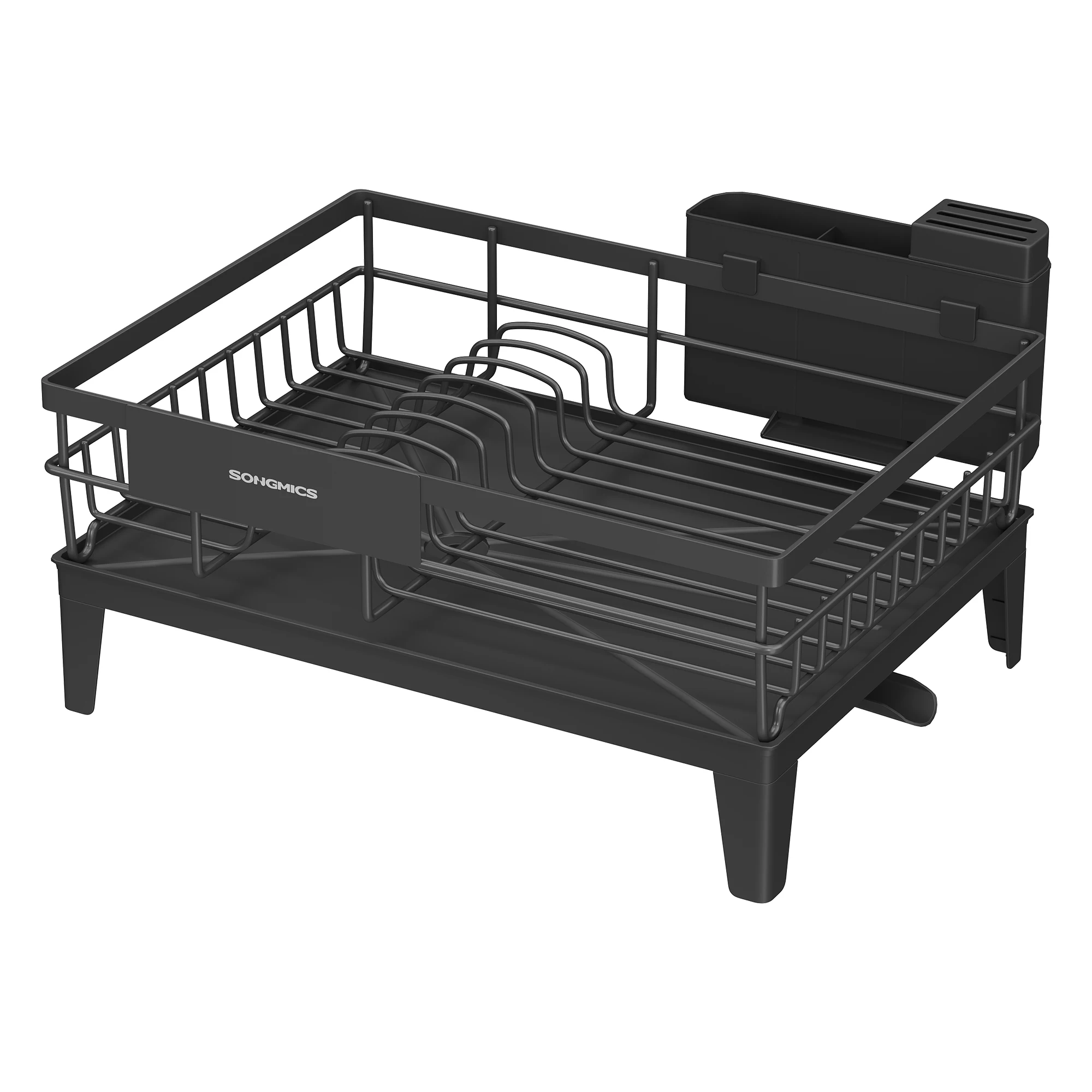 SONGMICS Scolapiatti, Scolapiatti da Cucina, Rotazione a 360° ° Estensibile, con Portaposate, 31 x 42 x 18,5 cm, Nero Inchiostro/Grigio Piccione/Bianco Nuvola/Grigio Fumo