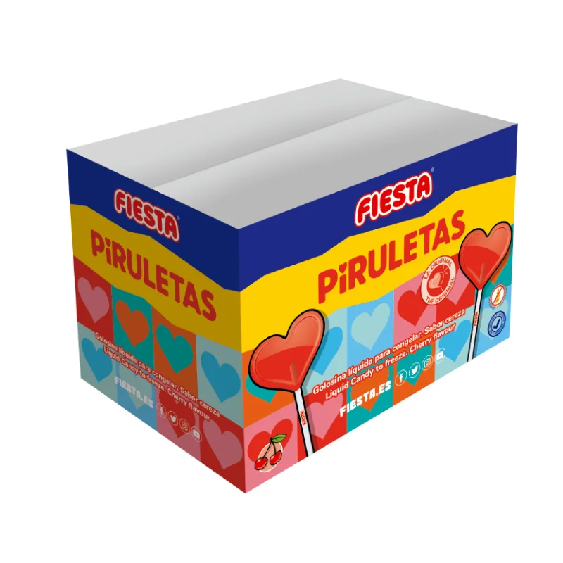 Piruletas Congelables Fiesta Sabor Cereza 30 Unidades, Refrescantes y Sin Gluten, Sin Lactosa, Ideales para Niños y Adultos – Dulces Congelados en Forma de Corazón
