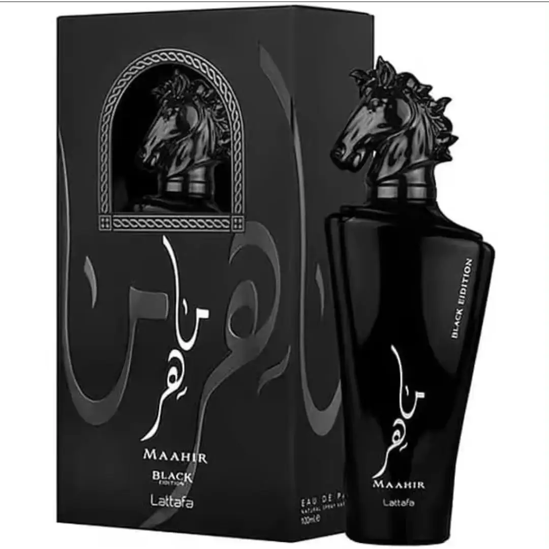 Perfume MAAHIR BLACK EDITION lattafa 100ml. PERFUME ARABE ORIGINAL PARA HOMBRE fragancia árabe colona 100ml
