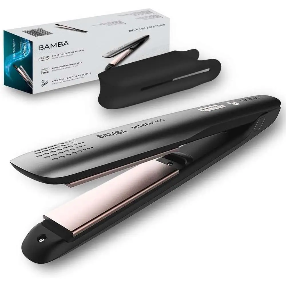 Cecotec Plancha de Pelo con Revestimiento de Titanio RitualCare 890 Titanium. Ajuste de Temperatura 140-200 ºC, Apagado automático, Cable de 3m, Protector de Placas de Silicona