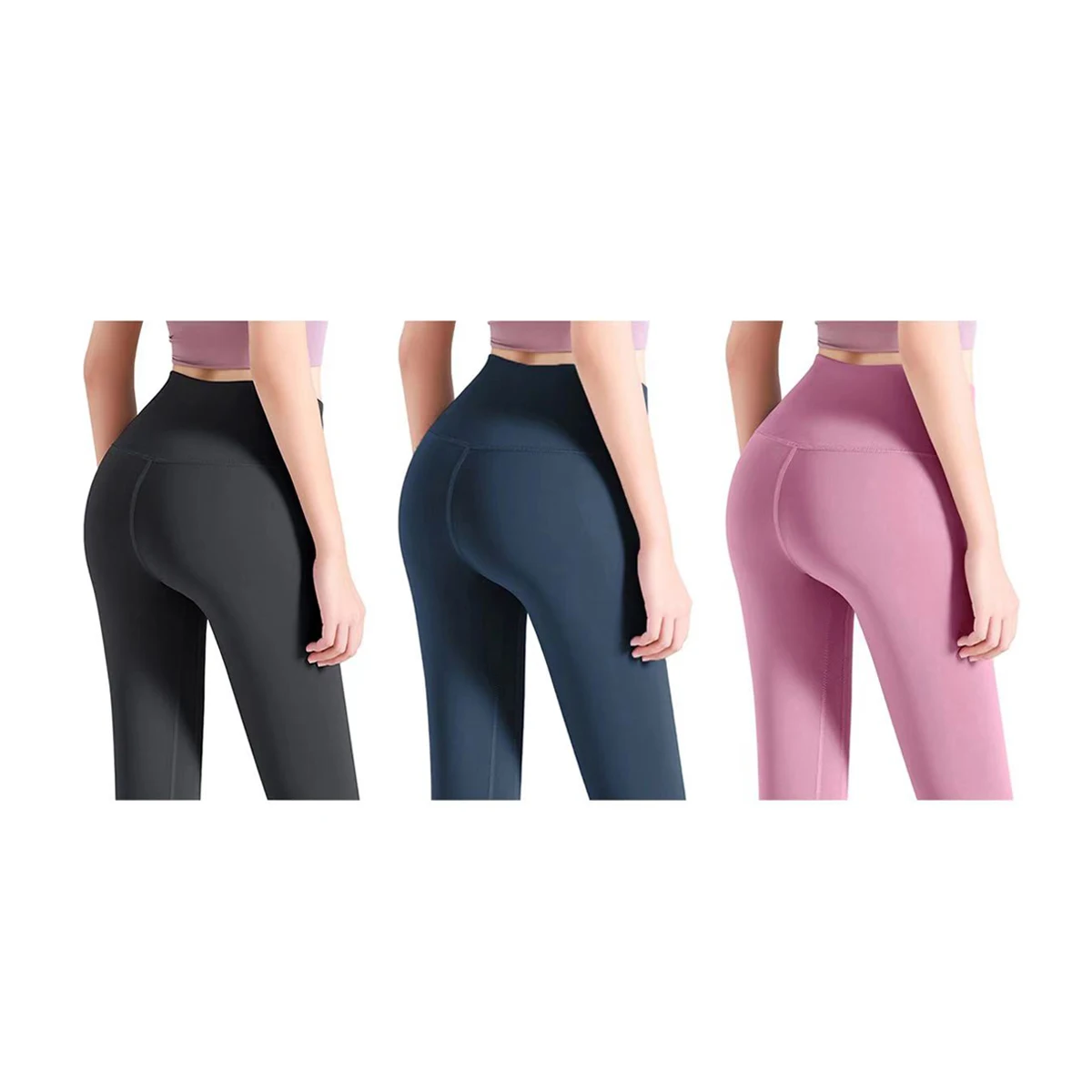 Pack Ahorro 3 Piezas FREES COPES Mallas Deportivas de Cintura Alta Fitness Negras,seamless yoga leggings, Azul, Rosa y Negro