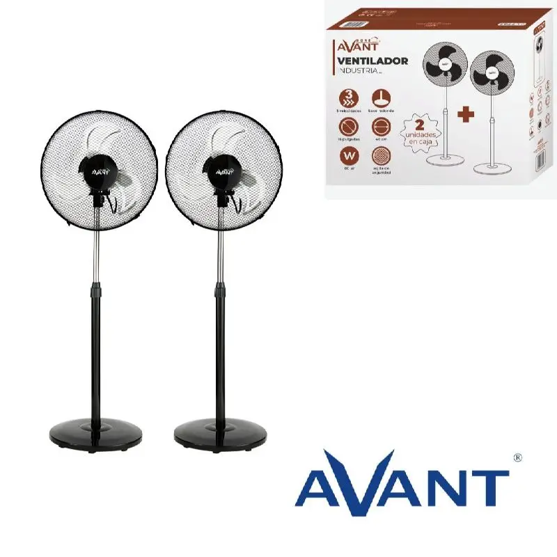 VENTILADOR DE PIE INDUSTRIAL AVANT 16" - 60W - 40CM - 2 UDS EN CAJA - REJILLA MESH 3 VELOCIDADES 55x18x43,5 cm PRIMERA CALIDAD GARANTIZADA
