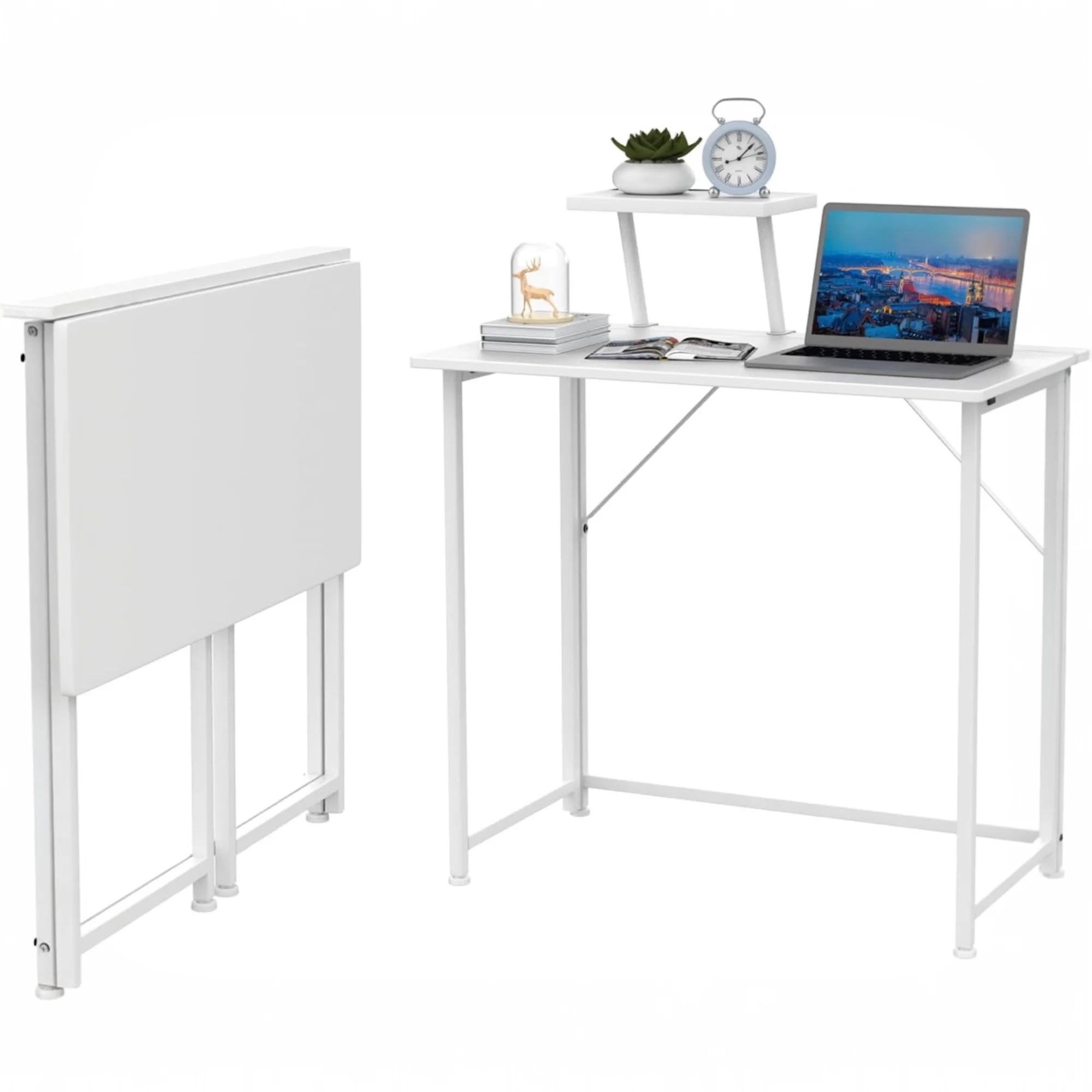 Oferta Mesa Escritorio Plegable, Mesa Ordenador, Compacto sin ensamblaje, Mesa de Estudio para Casa Oficina, Escritorio para computadora Manualidades, Blanca Beige Negra, 80 x 40 x 75 cm (8045)