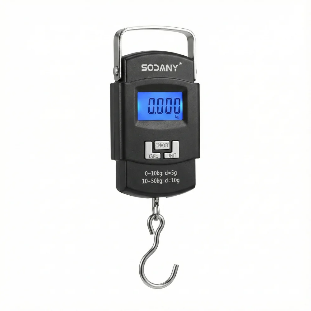 SODANY Báscula Digital Equipaje 50kg/5g Balanza Colgante Gancho LCD Pesa Maletas Portátil Pesca Cocina Tara