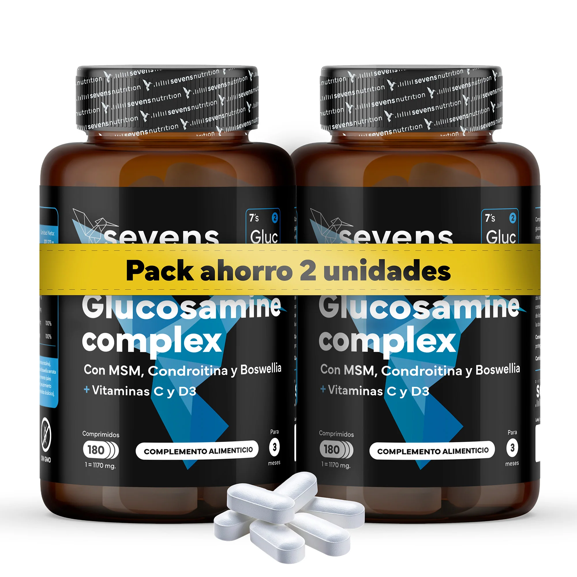 Pack 2x Glucosamina Complex – Con MSM, Condroitina y Boswellia – 360 Comprimidos – Sevens Nutrition