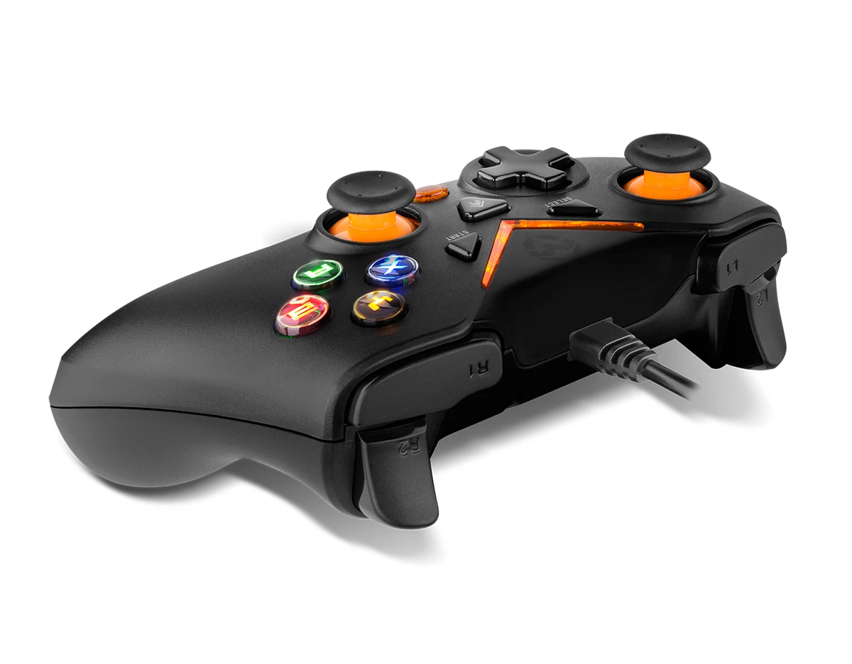 Krom key- wired gamepad, x-input and direct-input game modes, joystick and analog triggers, fast shooting turbo function, pc, play station 3 and android 4.2, black