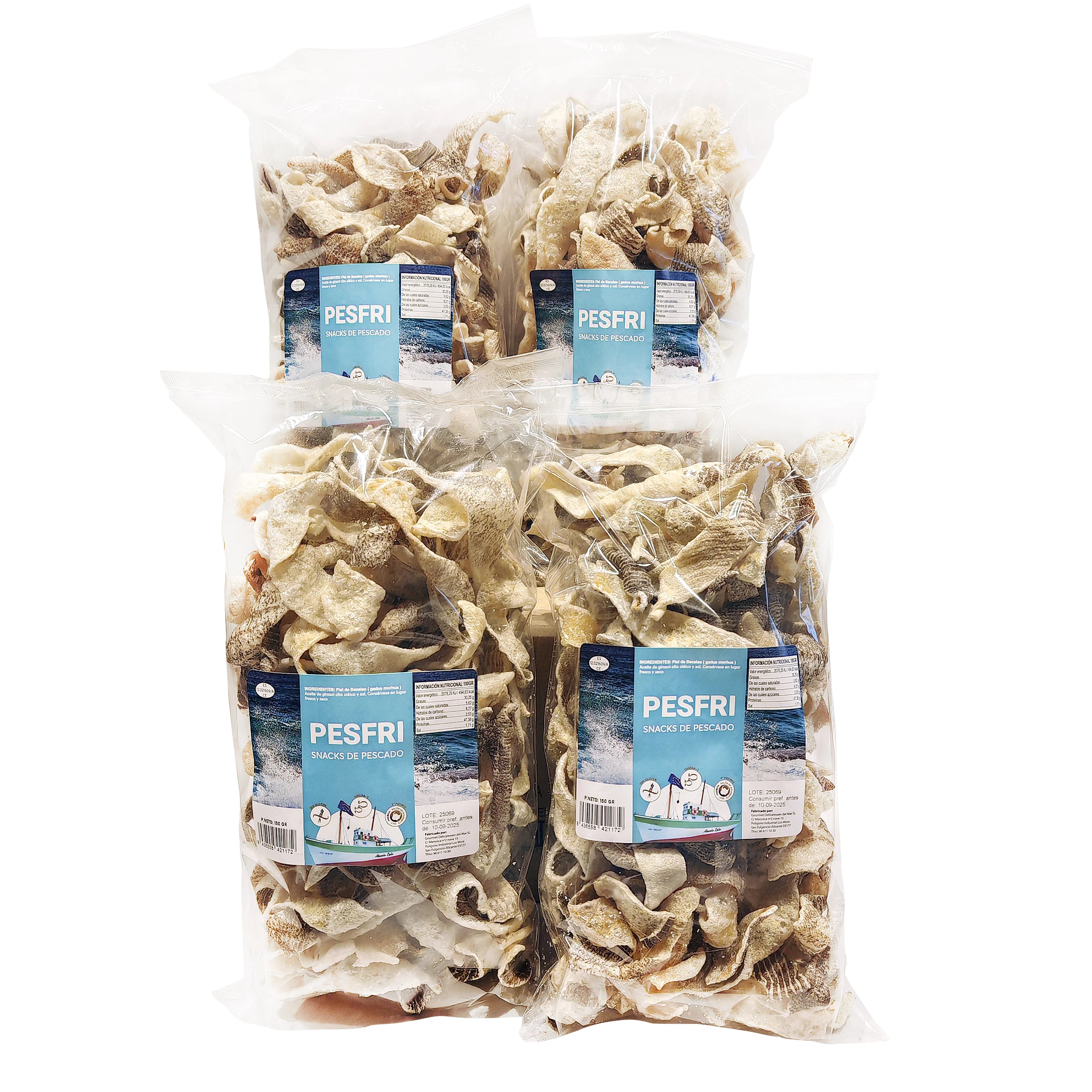 Snack de cortezas de bacalao de Pesfri (Pack de 4 unidades de 150 gr)