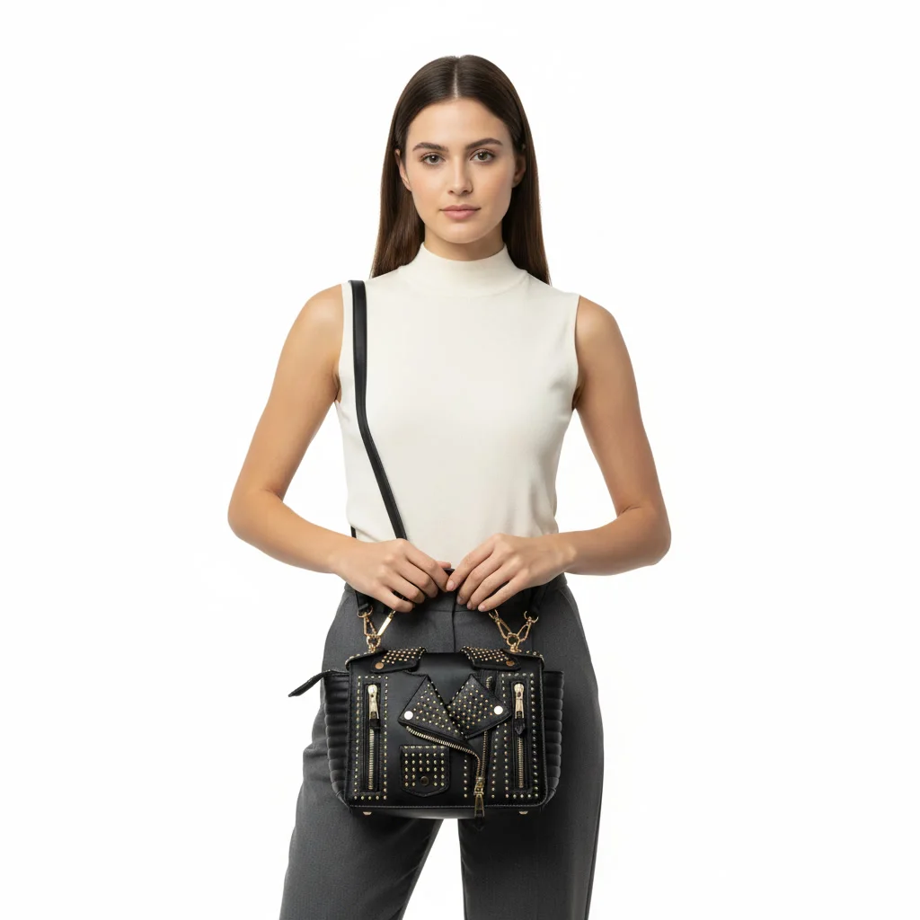 Mochilabolso Mujer con Diseño de Chaqueta Biker - Nylon Resistente, Uso como Mochila o Bandolera, Estilo Urbano Elegante - YOREMY
