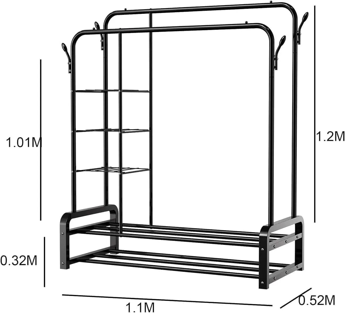 T-lovendo double donkey rack with wheels large load capacity side hooks 3 shelves