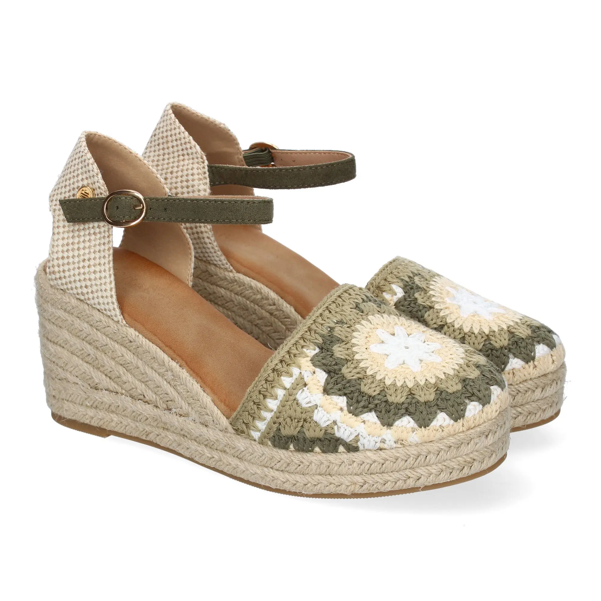 PuntoSalao Alpargatas de cuña de yute pala bordado para mujer color verde CF-5039