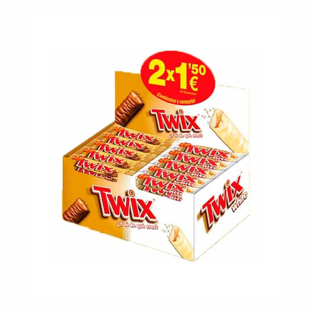 Pack 48 Barritas TWIX — 24 Clásico + 24 White | Chocolate con Leche y Blanco | Formato Ahorro para Compartir