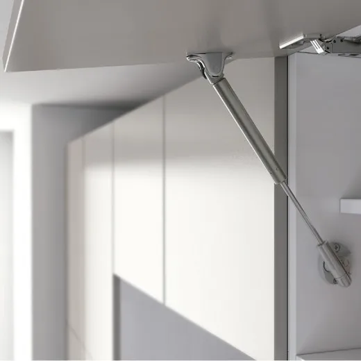 Pistón Kraby para Puertas Ascendentes de Madera, Cierre Amortiguado, Fuerza 80-200 Newton, Largo 244-355 cm, Compatible con Muebles de Cocina y Armarios