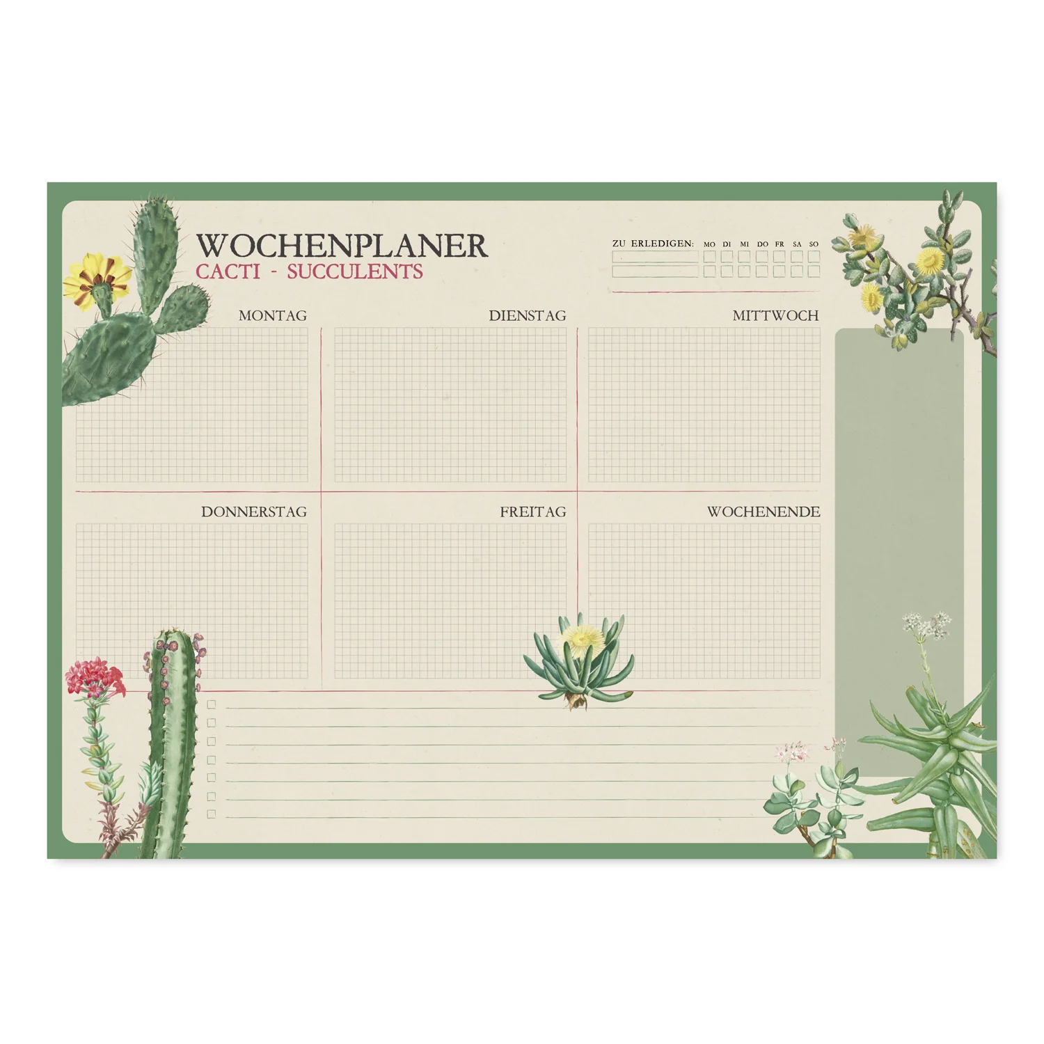 Bloc planificador semanal a3 botanical cacti aleman kokonote