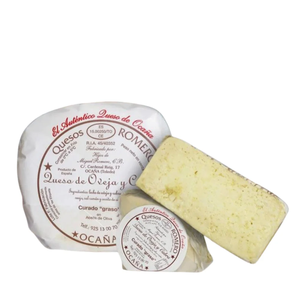 Queso curado de oveja y cabra leche cruda, Ocaña, Romero, madurado en aceite de oliva, cuña, aprox. 700g