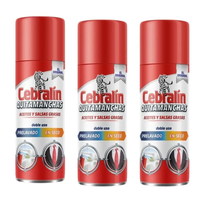 Quitamanchas Cebralin en Spray 600 ml (3x200 ml) - Ideal para Manchas de Grasa, Salsas y Aceite, sin Necesidad de Lavado