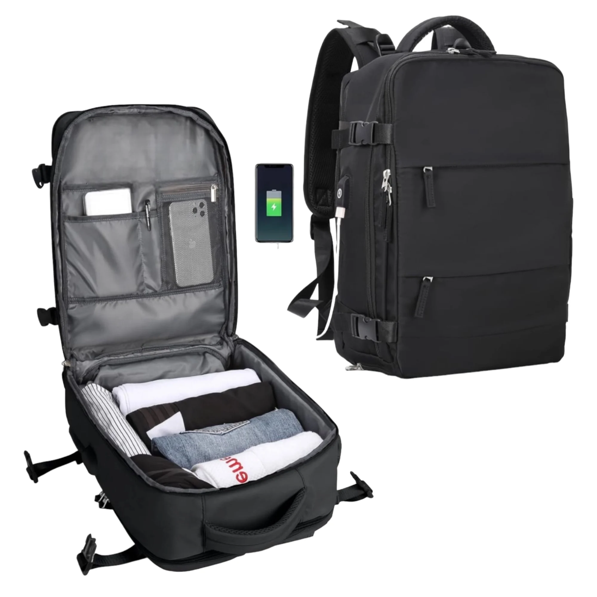 Airplane cabin travel backpack 45x36x20 for Vueling EasyJet, ryanair spacious waterproof hand luggage with shoe compartment and USB port multi-functional anti-theft backpack for travel and it is (2350 2210-002 1288)