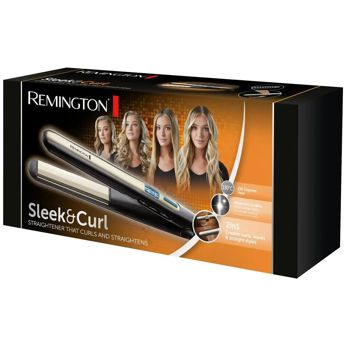 Remington professional hair straightener Sleek & Curl S6500 | Function 2 in 1 smooth and Curl, extra-long narrow plates with advanced ceramic, temperature up to 230 °C, Turbo function, Digital Control and heating in 15 seconds