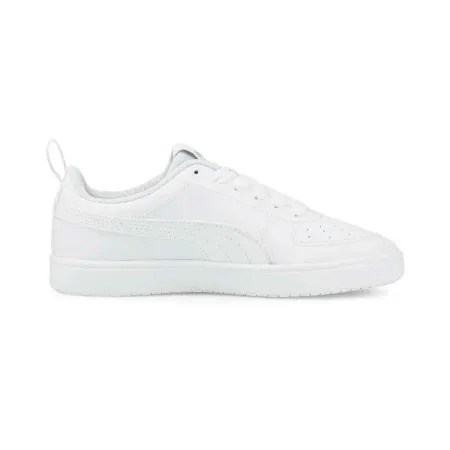 Puma Rickie Jr Sneakers White 384311-01 for youth, featuring a breathable upper with perforations, comfortable padded heel, and secure lace-up design, perfect for casual and sporty occasions.