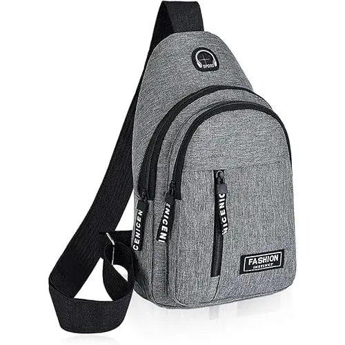 1 bolso de pecho de doble capa gris multifuncional, mochila de nailon, bolso casual en el pecho, mochila de hombro de negocios, adecuada para hombres y mujeres, adecuada para deportes al aire libre