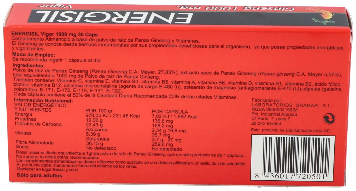 Energisil Vigor  Ginseng 1000 Mg 30 Caps