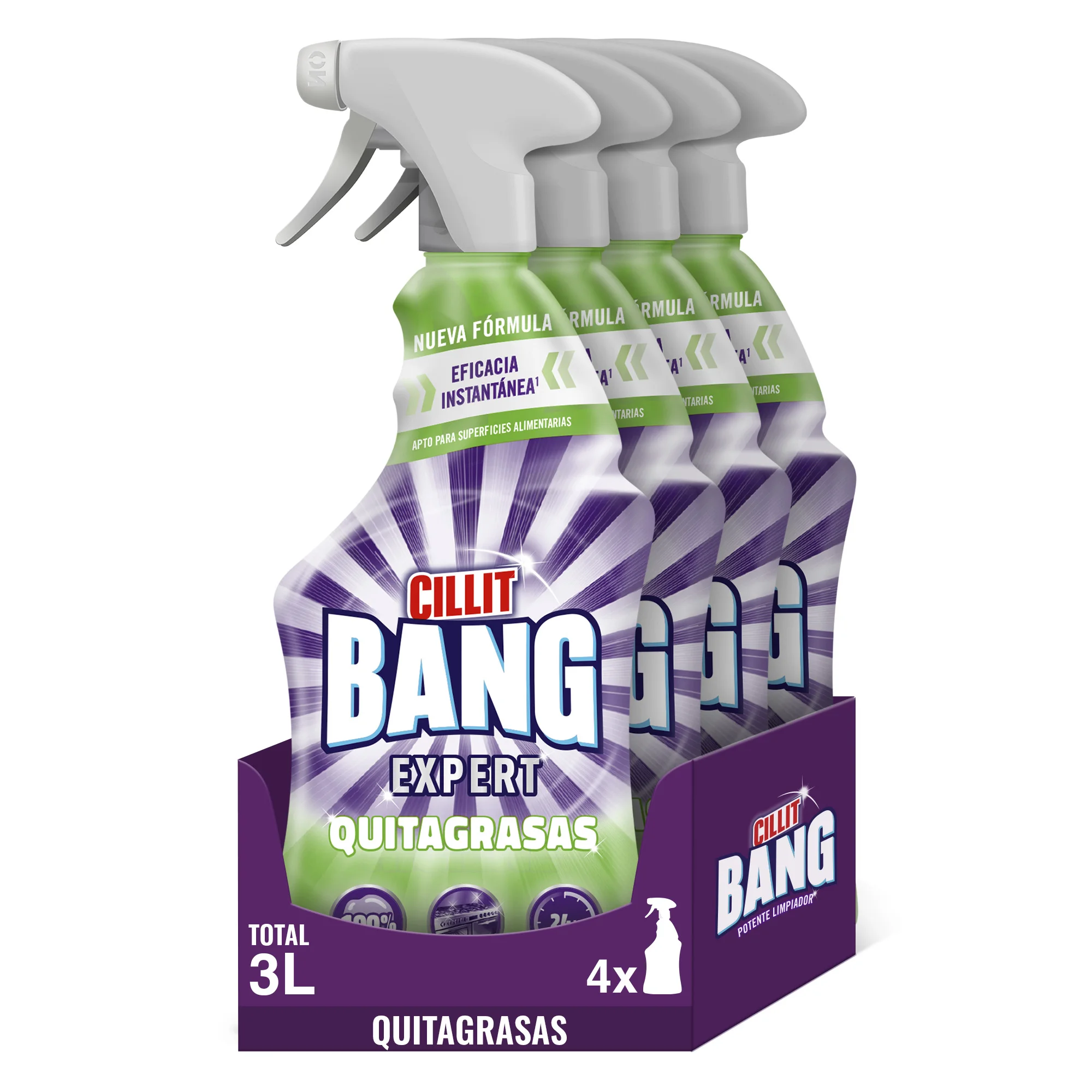 Cillit Bang - Spray Limpiador Quitagrasas para Cocinas, 4 sprays de 750 ml