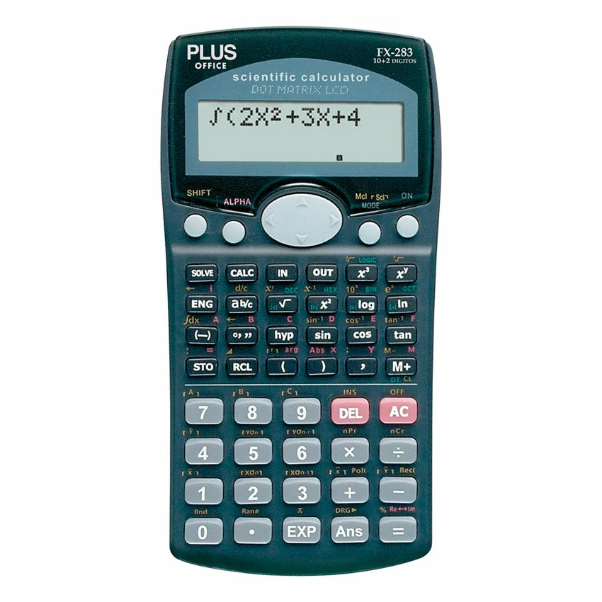 CALCULADORA CIENTÍFICA PLUS OFFICE ORIGINAL. Calculadora científica electrónica. Pantalla de 2 líneas. 10+2 dígitos. Alimentación: Pilas. Estuche protector rígido. 283 funciones. Dimensiones: 16,3 x