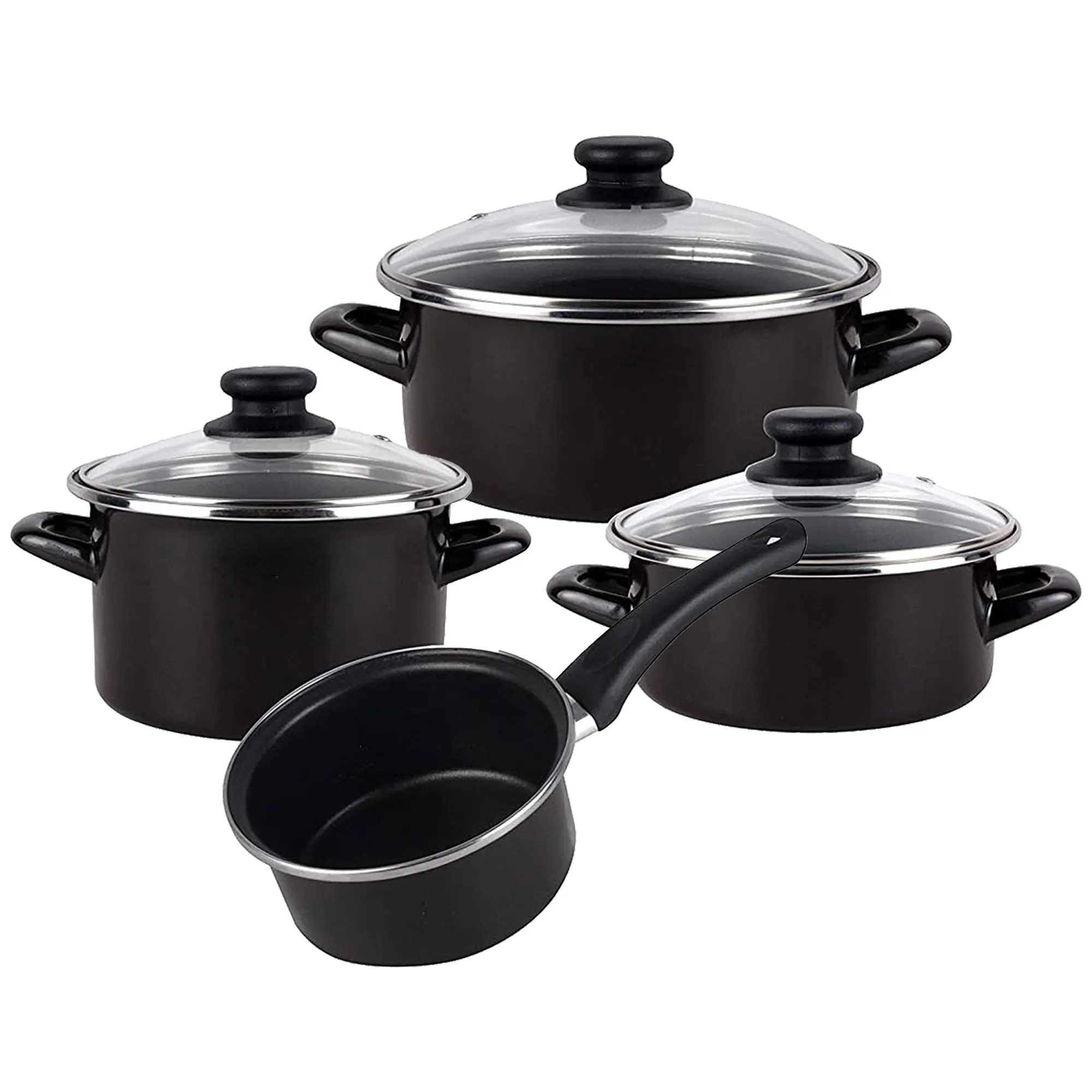 Magefesa Kenia Negra - Batería de cocina 7 piezas, acero vitrificado exterior negro, antiadherente bicapa reforzado