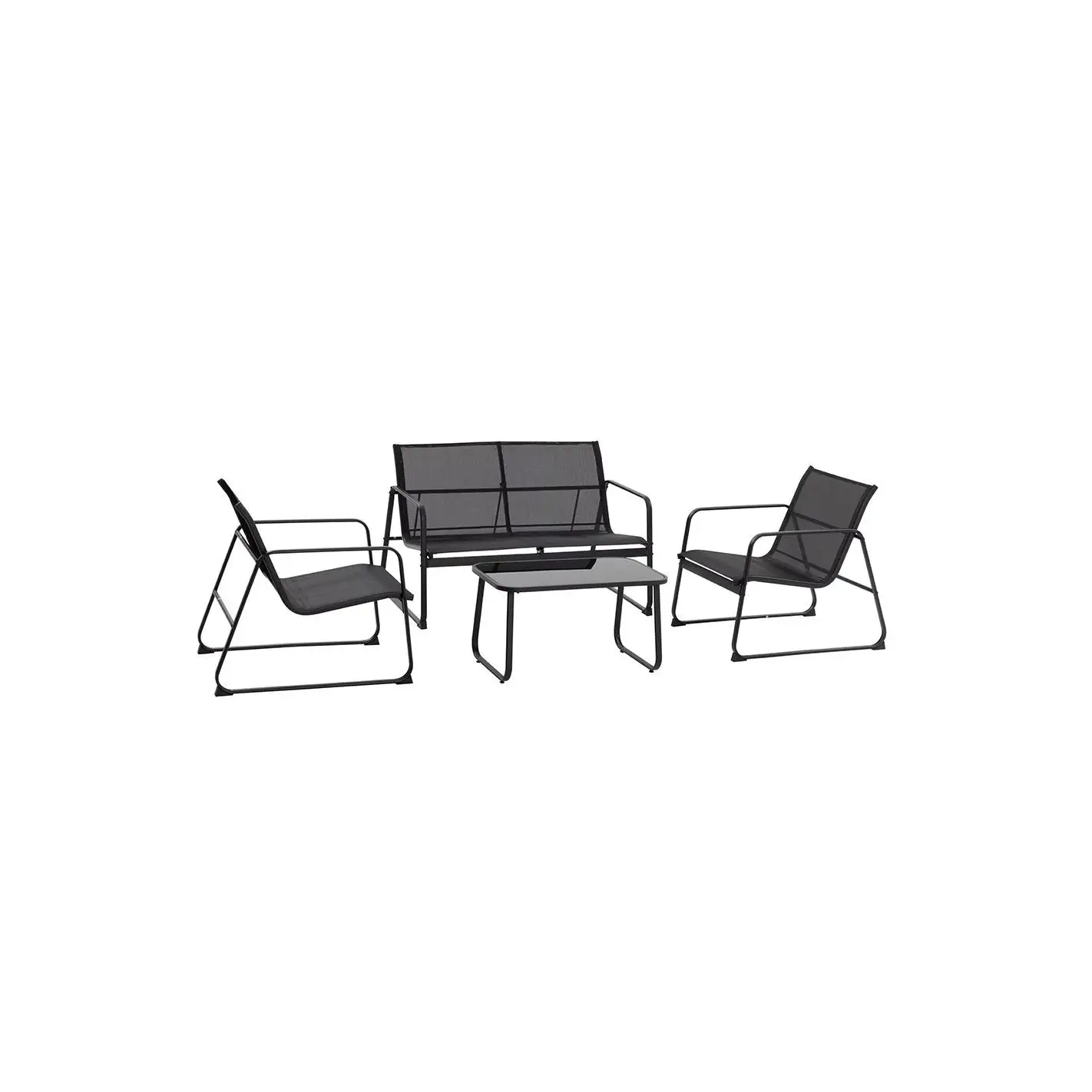 Mediawave Store Garden Set Zanzíbar NEGRO Sala de estar 4 PC Sofá 2 Sillones y Mesa Café