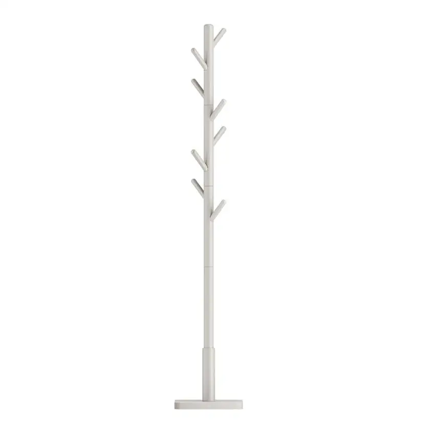 VASAGLE Perchero, Perchero de Madera Maciza, Perchero de Pie con 8 Ganchos para Abrigo, Sombrero, Bolso, Cartera, para Entrada, Pasillo, Ganchos y Mástil de Madera de Caucho, Beige Capuchino, Regalo