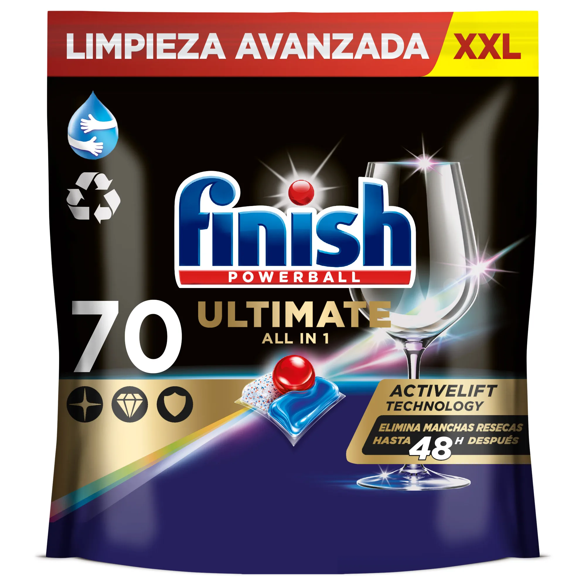 Finish Powerball Ultimate All in 1 pastillas, 70 Cápsulas Lavavajillas, Aroma Regular