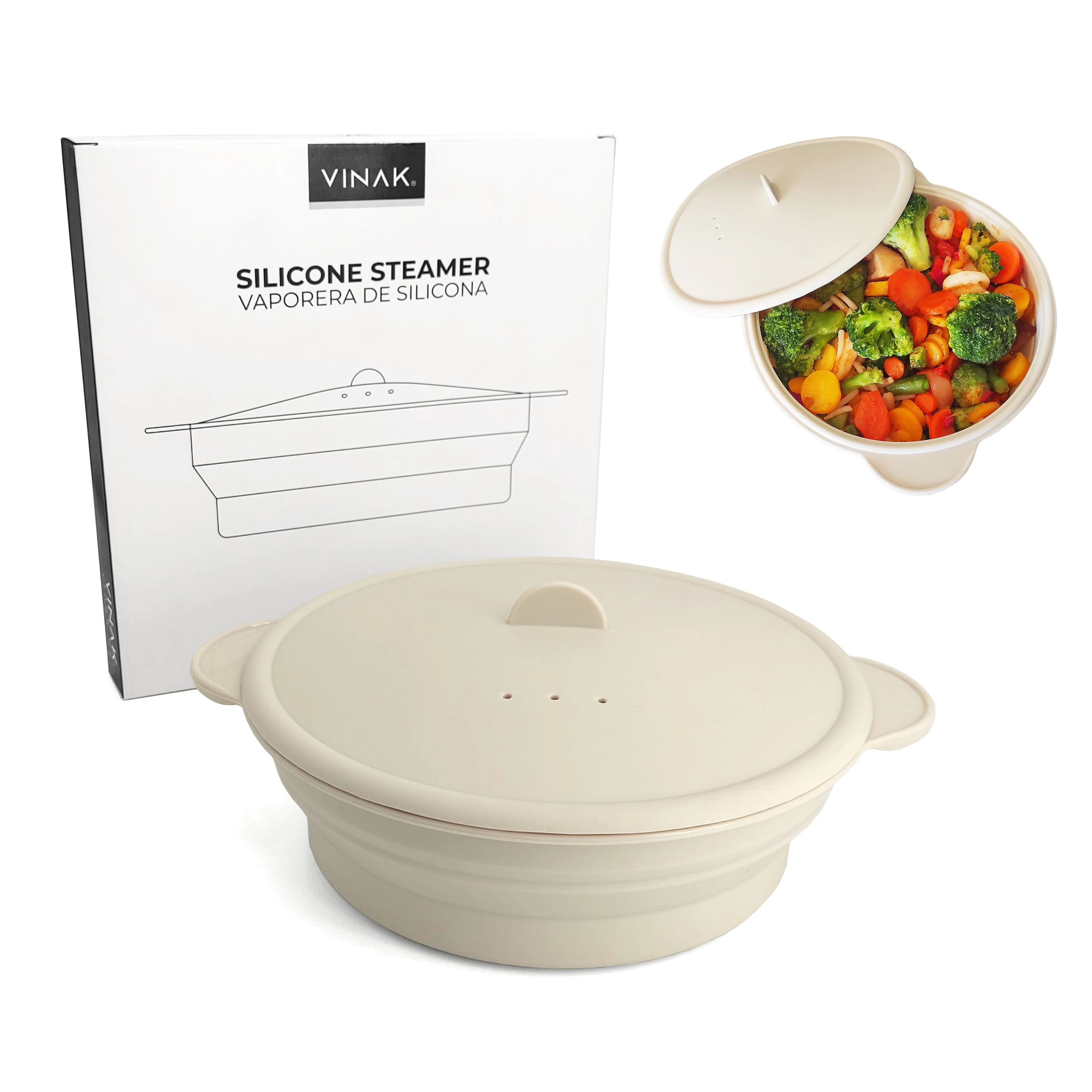 Silicone microwave steamer and VINAK oven 1200 ml foldable steam case Silicone Papillote steam cooker fast and healthy, easy to clean in dishwasher