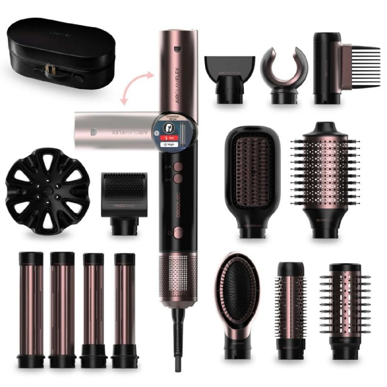 Moldeador de Pelo 14 Cabezales AirGlisse 14in1 Flex Black. 1400W, 110000RPM, Pantalla, Tecnología Coanda, Motor Brushless