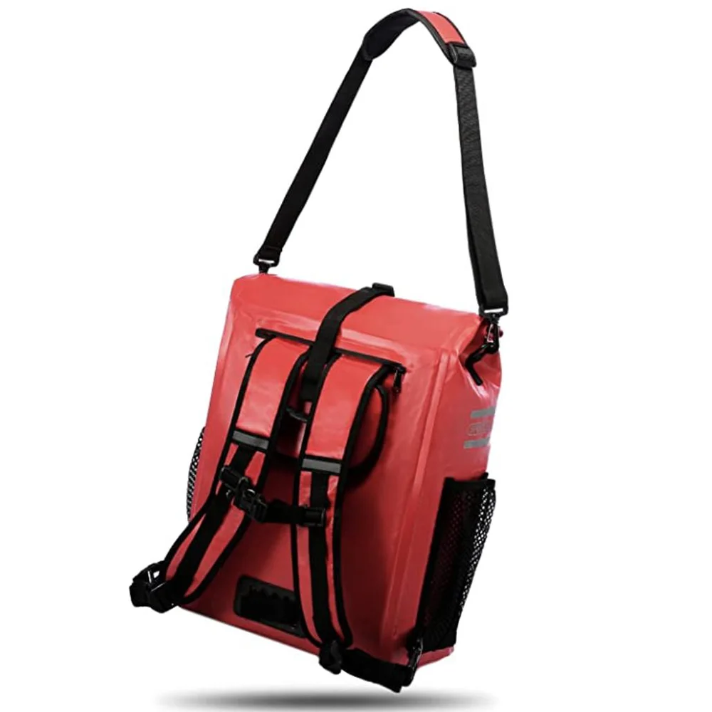 3 in 1 Large Luggage Bag, Backpack and Shoulder Bag, Reflective Waterproof Bicycle Bag with Removable Laptop Compartment, Red Dirty Bicycle Bag for Luggage Rack