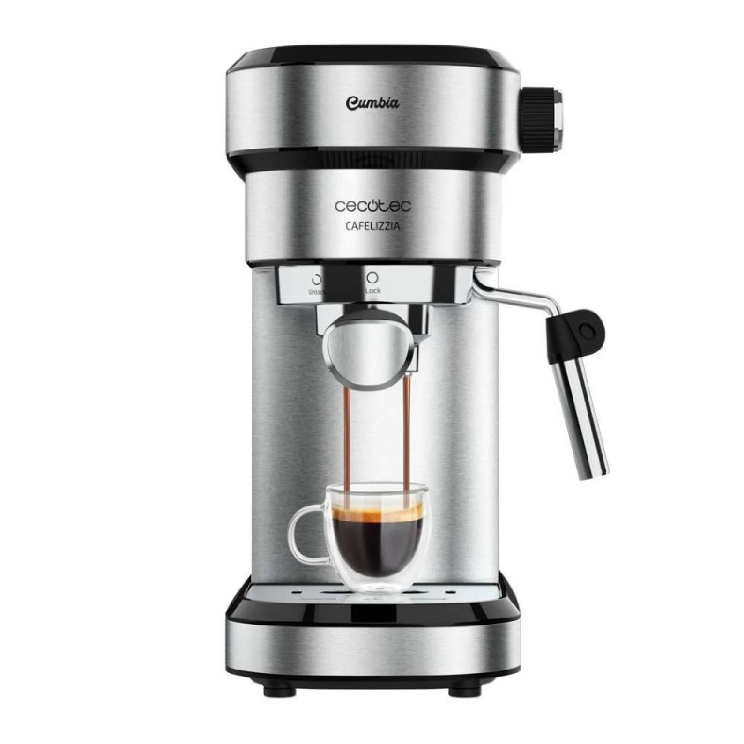 Cecotec express coffee maker with double outlet cafelizzia steel. 1350w portafilter arm with two filters adjustable vaporizer 20 bars of pressure