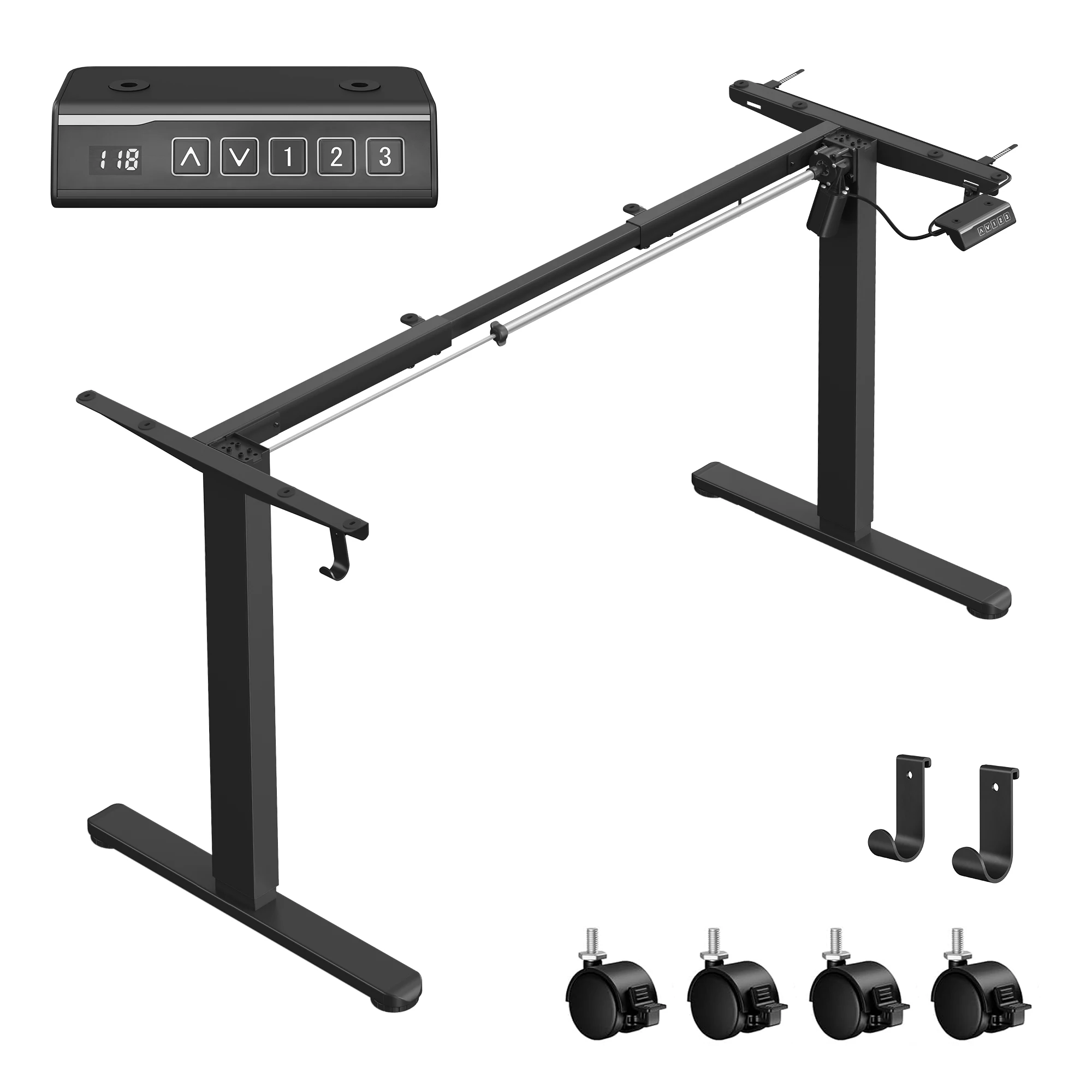 VASAGLE Escritorio Eléctrico Regulable en Altura, Bastidor de Escritorio, Soporte de Escritorio, sin Tablero, con Gancho, Conexión USB, Función de Memoria con 3 Alturas, Acero, Negro Tinta/Blanco Mate
