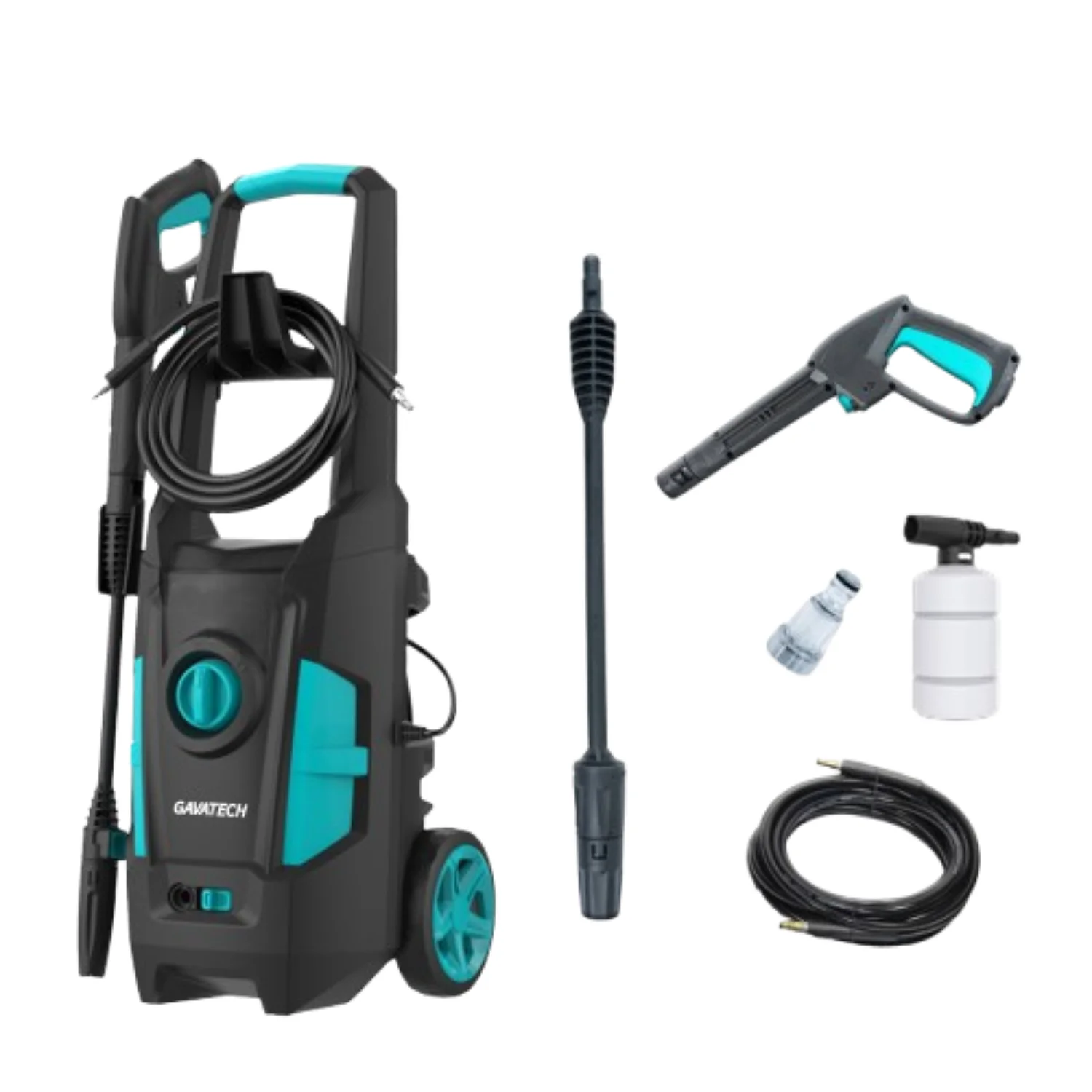 Hidrolimpiadora Gavatech de alta presión, 1800W, 390 L/h de caudal máximo. Manguera de alta presión de 5 metros. Incluye bote para detergente