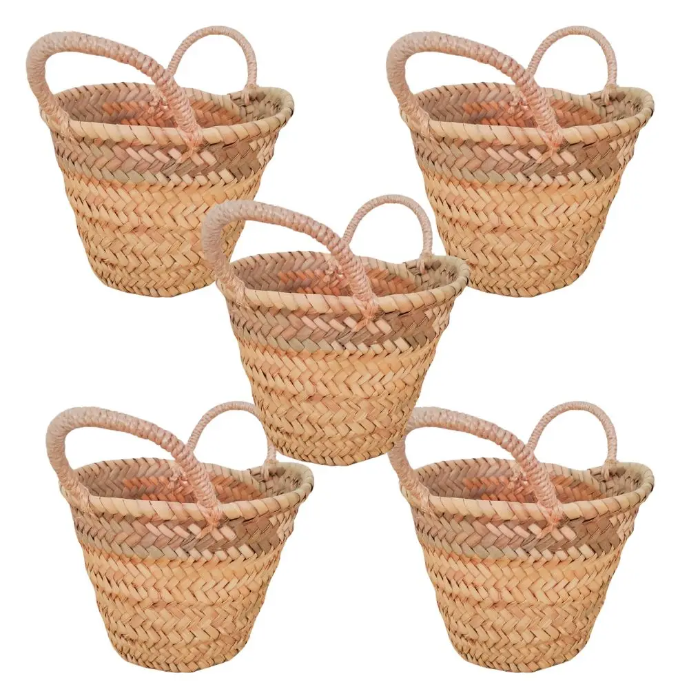 Pack Ahorro 5 Capazos Cestas Mini para Bodas,Eventos TAMAÑO IDEAL Medidas 23 x 20 x 15 cm ,Decoración Fiestas Realizadas de Forma Artesanal con Palma Natural