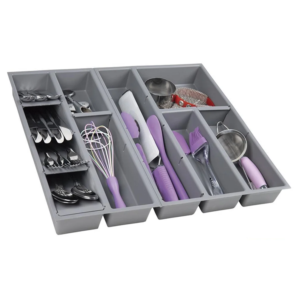 Organizador De Cubiertos Para Cajón | Cubertero 11 Compartimentos | Separadores Modulares | Gris | 50x45 Cm