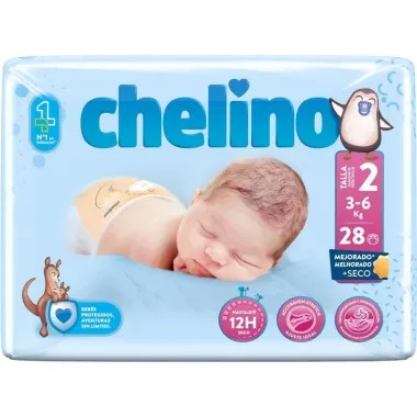 Pañales Chelino Talla 2 (3-6 kg) 28 Uds – Protección Práctica para Recién Nacido Chelino