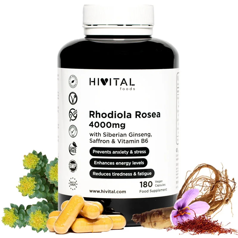 Rhodiola Rosea 4000 mg. 180 cápsulas veganas para 6 meses. Hivital