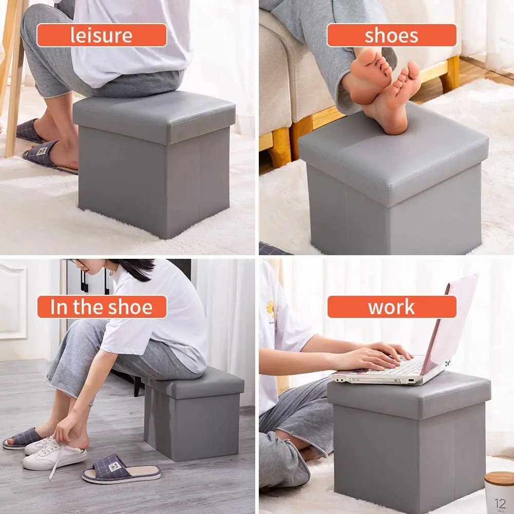 GREATOOL Puff Ottoman Storage Bench, 31x31x31cm, Foldable with Cover, Toys and Shoes, Puff Ottoman, Seat, Footrest