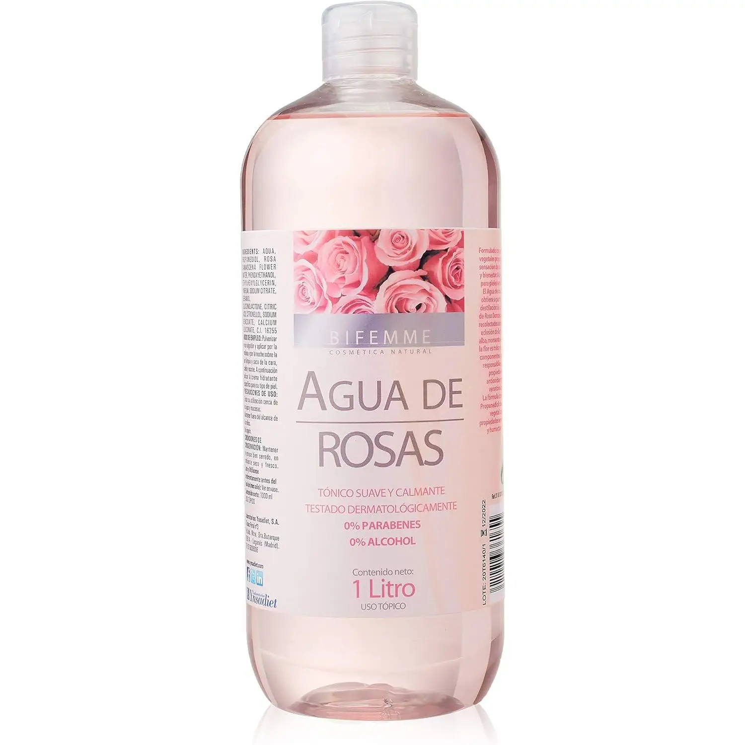 AGUA DE ROSAS 1 Litro BIFEMME Cosmética Natural 0% Parabenos 0% Alcohol