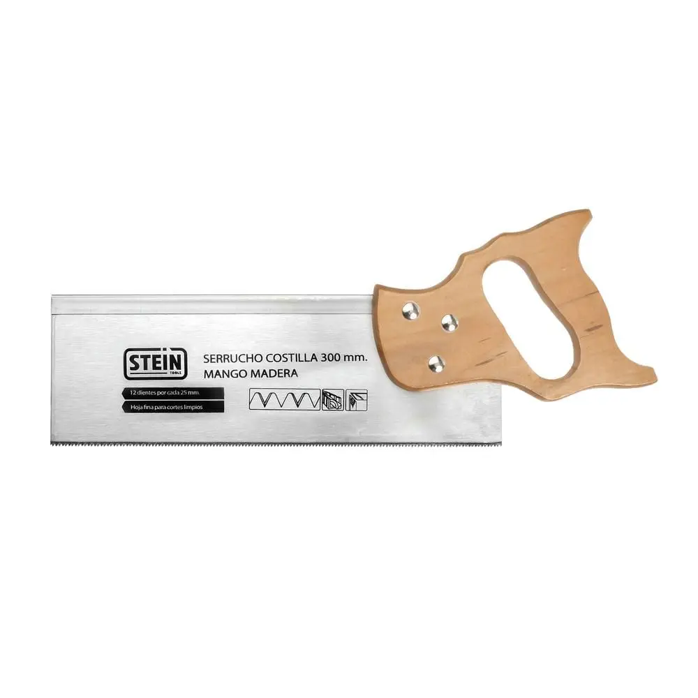 Serrucho de Ebanista Stein 300mm | 13 TPI, Acero Carbono Reforzado, Dentado Universal, Corte en Ambos Sentidos