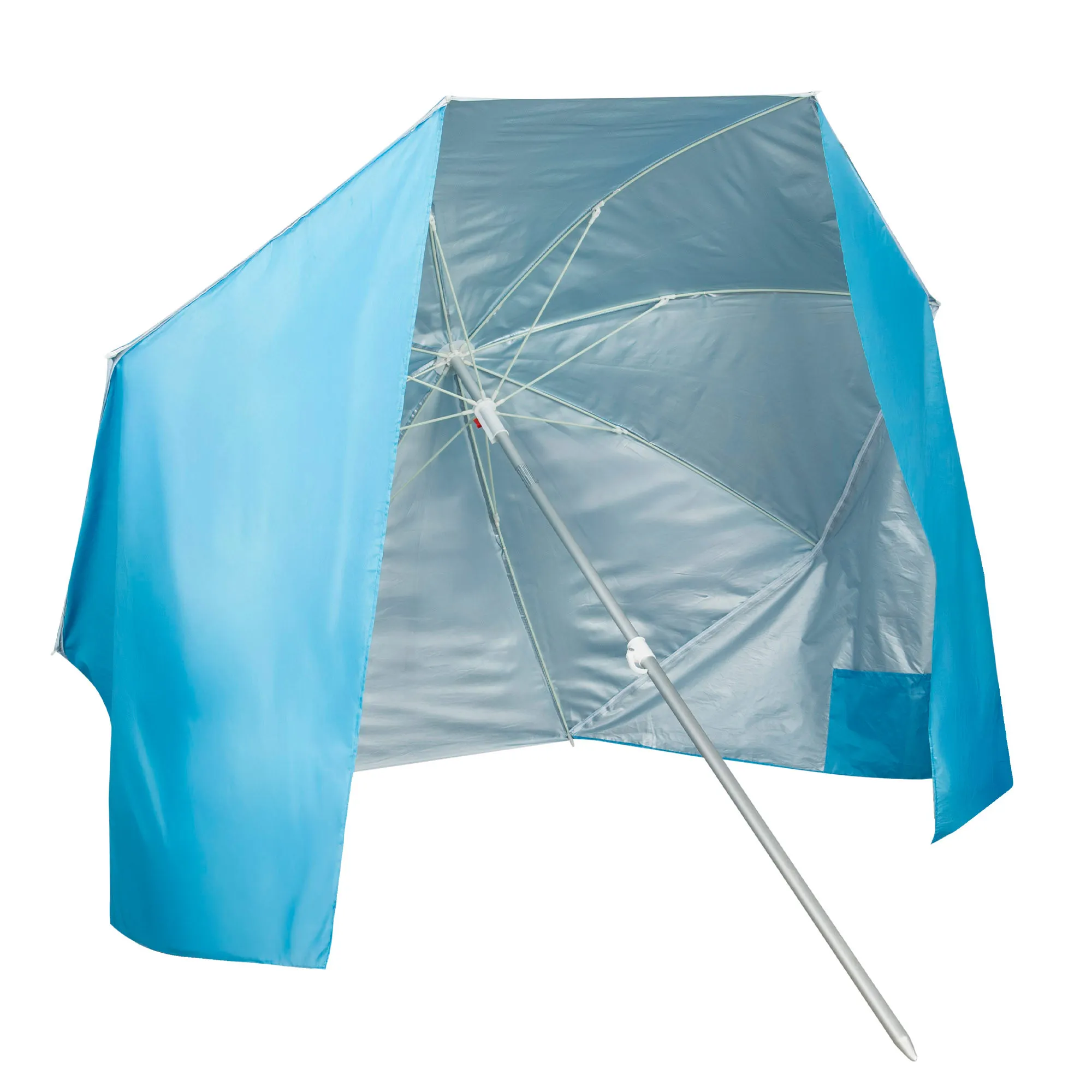 Aktive - Sombrilla playa 2 en 1 con paravientos 200 cm, mástil aluminio, protección solar UV50 con revestimiento plateado, 8 varillas fibra vidrio, diseño portátil, funda transporte incluida,