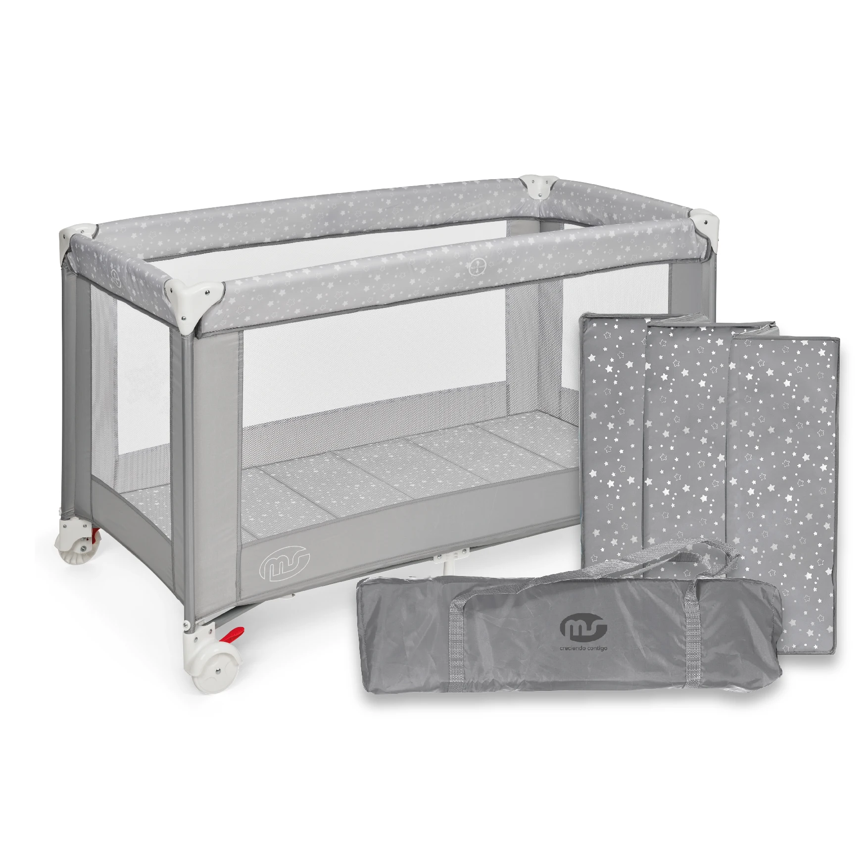 ms Basic - Cuna De Viaje para Bebe 3 Piezas 120 X 60, Incluido Colchóncito Y Bolsa De Transporte, De 0+ Meses hasta 15 Kg, Plegado Y Montaje Fácil, Estructura Ligera Y Muy Estable