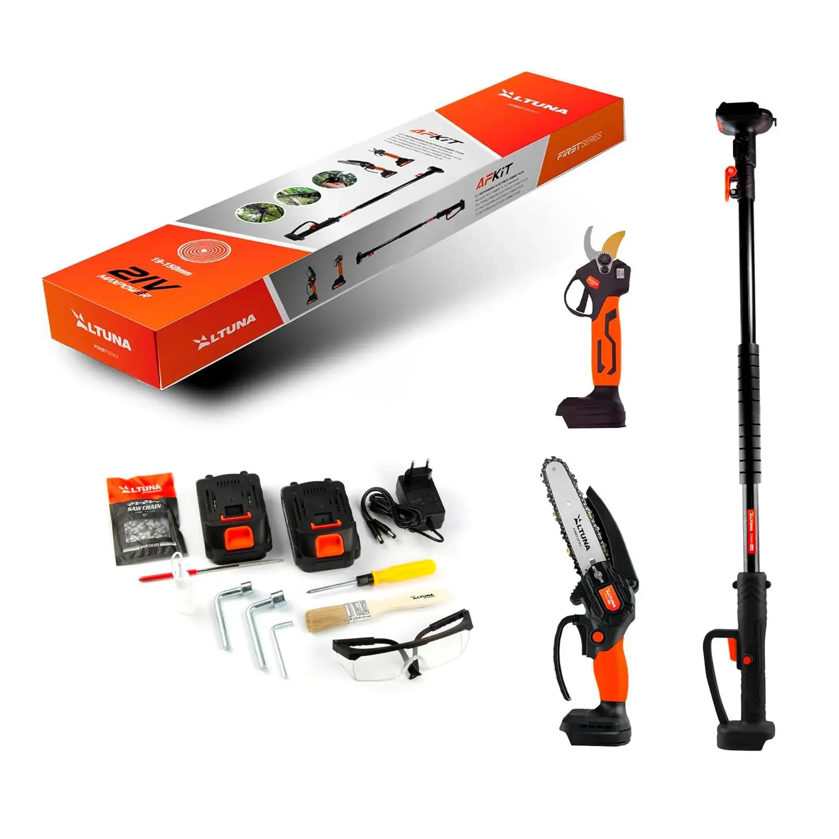 ALTUNA 265KIT1 - Kit motosierra + tijera 2 baterías 2.0 Ah. + pértiga