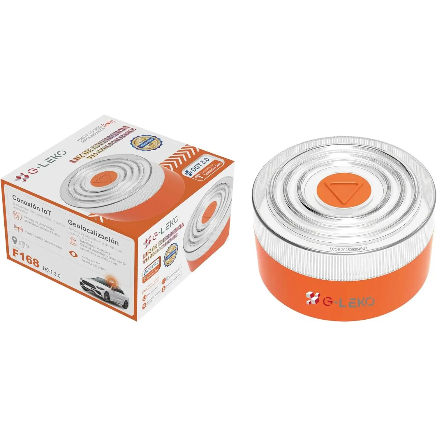Baliza v16 Homologada dgt con Geolocalizador  luz de emergencia para coche SIM y datos pagados 2038 G-LEKO dispositivo de preseñalización de accidentes