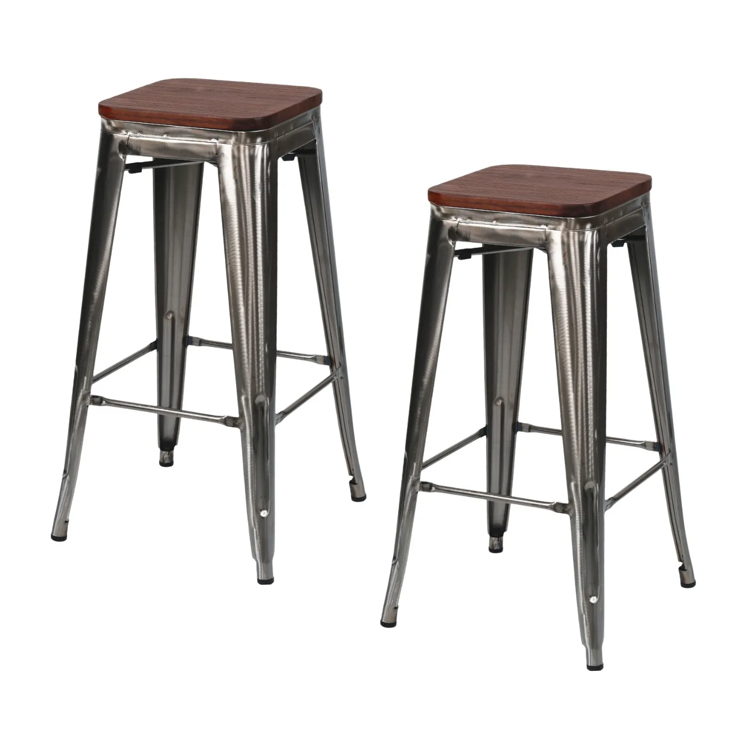 Pack 2 Taburetes Medios Industriales Apilables de Acero y Madera 43x43x76cm Thinia Home