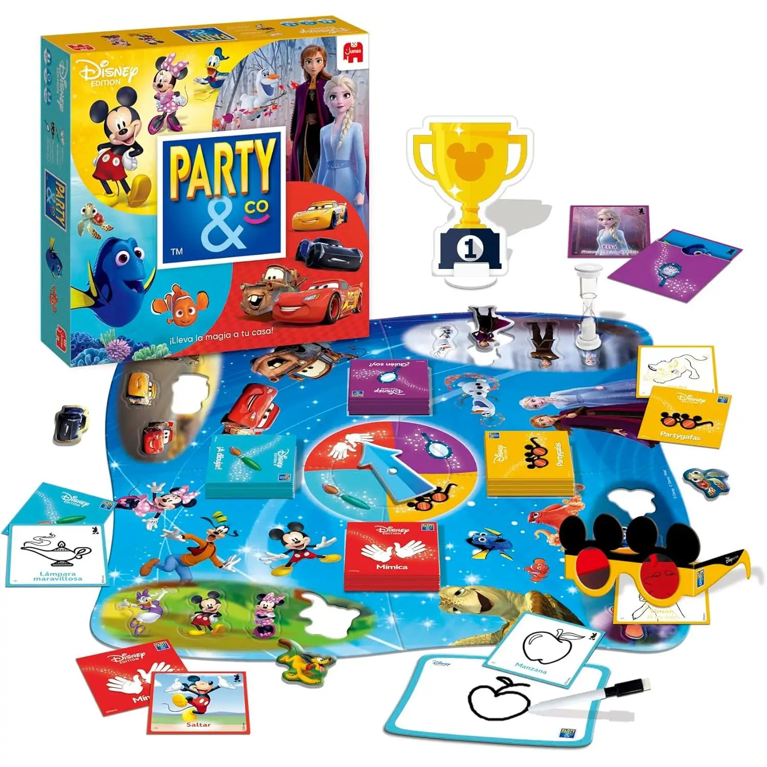 Diset - Party & co Disney, board game for children from 4 years old-the box is not sealed, the manufacturer DISET only places 2 side stickers to close the box, we imagine it is to use less plastics